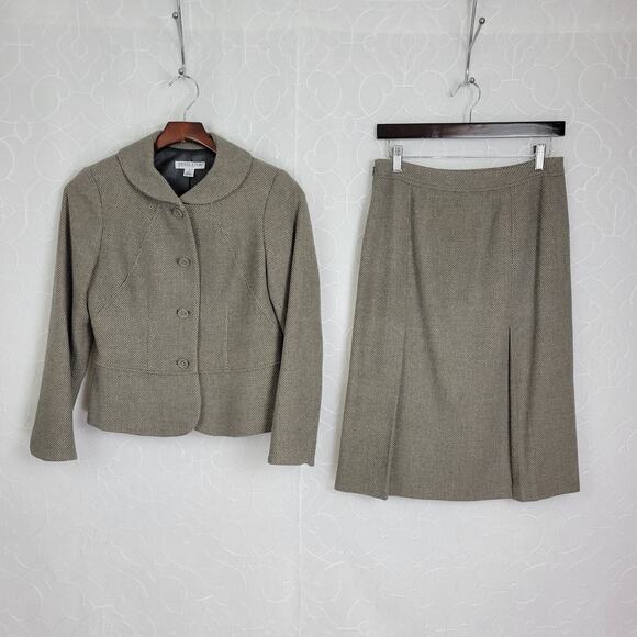 Pendleton Womens Skirt Suits 4P/2P Gray Knit Business Round Collar A-Line Button - Picture 1 of 9